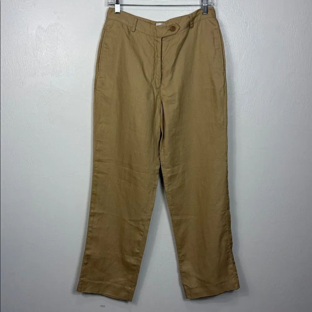 DKNY Vintage beige linen high rise straight leg pants size 8